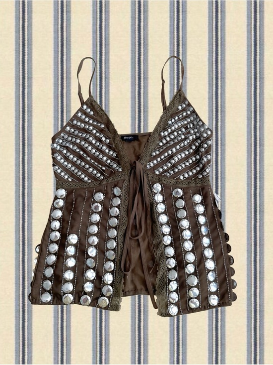 Nasty Gal Tops - Nasty Gal Green Beaded Lace-Up Cami Top